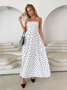 Roylia Women Floral Print Spaghetti Strap Backless A-Line Dress, Elegant Vacation Cocktail Party Versatile Dress