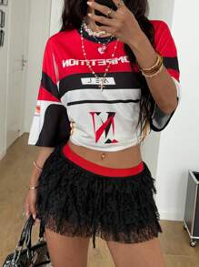 SHEIN EZwear 女士复古网眼蕾丝黑色半身裙