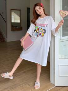 DAZY Cartoon Printed Loose Fit Women's Nightgown Pajama - White - View 8