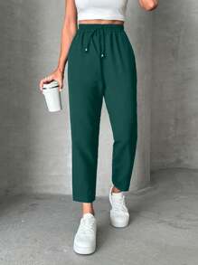 EURMUSE Petite Pants With Drawstring, Slanted Pockets - Green - View 3