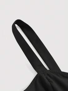 SHEIN MOD 女士休闲纯色前纽扣系带无袖连衣裙，夏季 - 黑色 - 查看 3