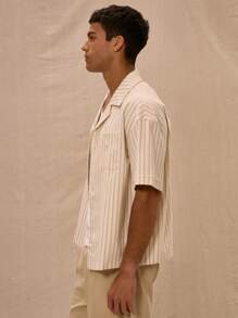 Musero V-Neck Pocket Detail Pinstripe Short Sleeve Shirt - Multicolor - View 2