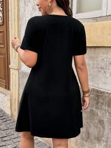 SHEIN LUNE Vestido de manga corta con bloques de color talla grande, minimalista y de moda, adecuado para el verano