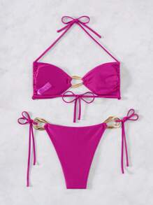 Swim Vcay Trang phục đi biển mùa xuân cho phụ nữ - Bộ đồ bơi hở lưng ren gợi cảm cho khu nghỉ dưỡng bãi biển - Màu Hồng Tươi - Xem 3