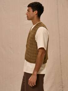 Musero Quilt Detail Buckle Front Utility Gilet Vest Only - Khaki - View 2
