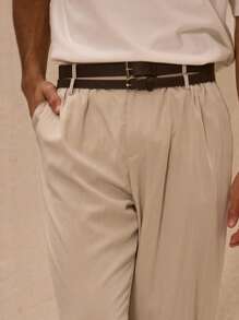 Tailored Double Belt Detail Straight Leg Turn Up Trouser - Khaki - View 5