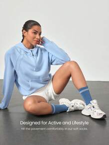 GLOWMODE 3 Paar Baumwoll Vintage gestreifte Socken, weich und belüftet durch Meshgewebe mit Jacquard Logo, für Training, Alltag und Lässig