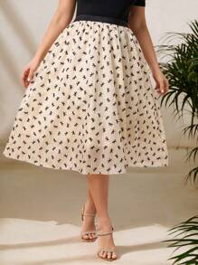 SHEIN Clasi 大码优雅网眼蝴蝶结印花 A 字裙、女式碎花裙、女式舞会裙、女式短裙、女式优雅晚裙、女式正装裙、女士夏季服装、商务休闲女装、女士外出上衣、女士办公室服装、女士春季服装、节日、老钱、优雅女士服装、女士端庄服装、女士休闲上衣、春假、适合日常优雅穿着 - 杏色 - 查看 1
