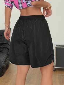 SHEIN EZwear Women's Summer  Streetwear Going Out Minimalist Breathable Mesh Basic Black Shorts - Black - View 5