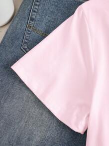 INAWLY Women Round Neck Casual Short Sleeve Slogan Print T-Shirt - Baby Pink - View 4