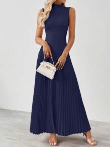 SHEIN Tall 女士优雅褶皱紧身 A 字形连衣裙 - 藏蓝色 - 查看 7