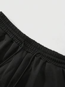 PAVTROS 男士街头时尚字母条纹印花抽绳腰部宽松休闲百搭短裤，适合日常穿着