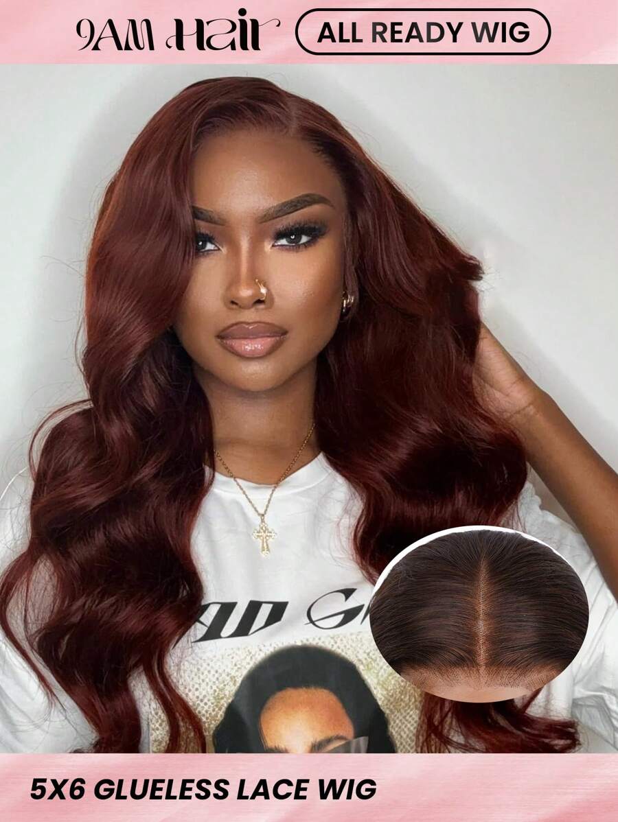 ALL READY WIG Chocolate Brown Body Wave Glueless Wig Human Hair Pre Plucked Pre Cut Glueless Lace Front Wig Ready To Wear 6x5 Body Wave 180% Density #4 Closure Wig Bleached Knots For Women - S4 - View 1