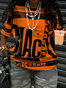 SHEIN EZwear 大码女式休闲标语印花短袖 T 恤，夏季 - 彩色 - 查看 3