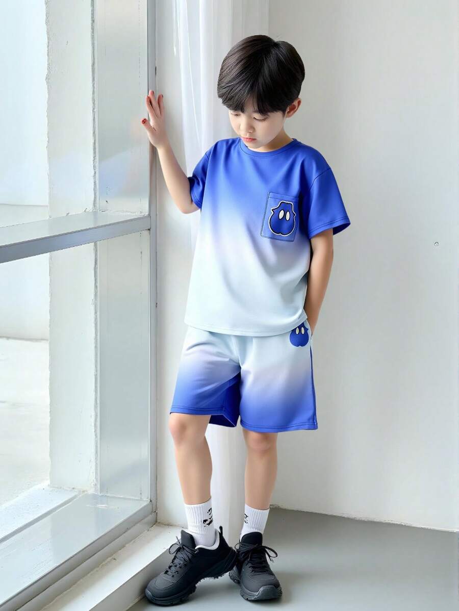 Tween Boy 渐变紫色圆领 T 恤和宽松短裤两件套 - 彩色 - 查看 1