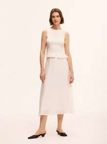 Chiquease 女式简约夏季服装褶皱无袖上衣和 A 字裙两件套，休闲百搭