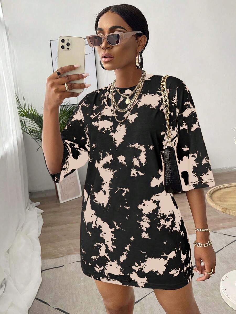 Zolique Women's Round Neck Simple Fashion Short Sleeve Dress, Suitable For Summer - Black - View 1