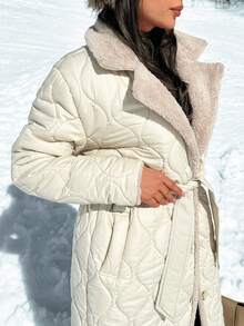 EURMUSE Cappotto invernale da donna di colore unito con morbido tocco e dettagli con cintura, abbigliamento da lavoro invernale per donna, abbigliamento bianco per donna, abbigliamento invernale per donna, abbigliamento da donna, cappotto invernale lungo per donna, cappotti invernali da donna, cappotto lungo, cappotto invernale trapuntato - Bianco - Visualizzare 6