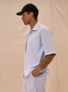 Musero Áo sơ mi ngắn tay kẻ caro cài cúc kiểu Shacket cho kỳ nghỉ xuân hè. - Màu xanh lam - Xem 2