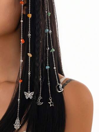 Fairycore 5 Stücke modische minimalistische Stern, Mond, Schmetterling Kristall Perlen Haarband Haarschmuck Kopfkette Kopfschmuck
