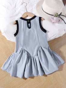 Young Girl Bowknot Print A-Line Dress, Fashion Gray Sleeveless Dress, Comfortable & Cute For Toddlers, Summer New Arrival - Grey - View 2