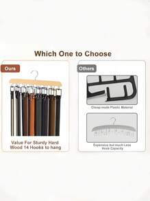 Closet Organizer For Belts/Ties With 1-14 Hooks, Wood Rack With 14 Hooks For Hanging Belts, Wall-Mounted Hanger - Tie Rack - Organizer - Belt Rack - Black - View 9