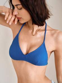 SHEIN Swim 女士蓝色音乐节优雅镂空简约背心，适合春季、夏季、海滩、度假 - 藍色 - 查看 5