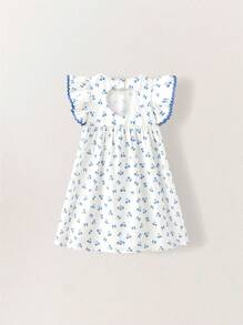 SHEIN Young Girls Sweet Heart Cutout Back Cherry Bow Print Dress - Multicolor - View 9