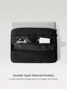 GLOWMODE Daily Defense Computer Notebook Tablet Laptop Thickened Sleeve Case With Double Pocket Daily Casual Wear﻿ - Black - View 4