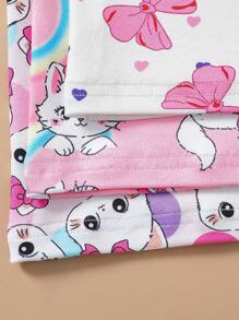 3 件套女婴舒适休闲睡衣套装，全身海洋生物印花圆领 T 恤和短裤 - 彩色 - 查看 6