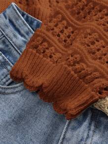 Travachic Vacation Women Solid Color Long Sleeve Hollow Lace-Up Cardigan,Knitted Sweater In Fall/Winter - Orange - View 3