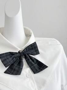 SHEIN EZwear 纯色短袖蝴蝶结衬衫，夏季简约时尚 - 白色 - 查看 7