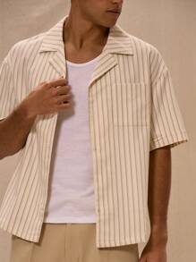 Musero V-Neck Pocket Detail Pinstripe Short Sleeve Shirt - Multicolor - View 4