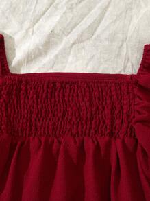 2pcs 2025 Spring/Summer New Casual Comfortable Resort Ruffled Sleeve Red Tween Girl Set, Suitable For Daily Wear, Outdoor Activities, And Family Holiday Gatherings - Burgundy - View 10