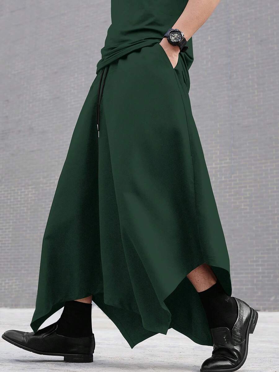 Manfinity Roghcode Men's Loose Asymmetrical Hem Wide-Leg Pants - Green - View 1