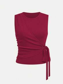 SHEIN Clasi 2 pezzi Set camisole e pantaloni da donna con collo rotondo liscio e vita attorcigliata