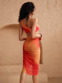 Swim Oasis Women's Summer Beach Tie Dye Print Sexy Bikini Set With Strapless Top, Including Cover-Up And Mini Skirt - Multicolor - View 2