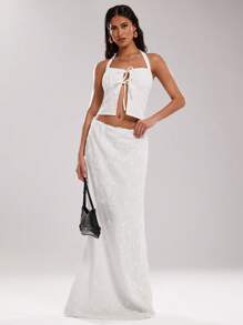 SHEIN BAE Women Elegant Summer White Seksi Chic Vacation Casual Solid Color Tie Front Camisole, Comfortable Top For Wedding,Brunch,Graduation & Parties - White - View 7