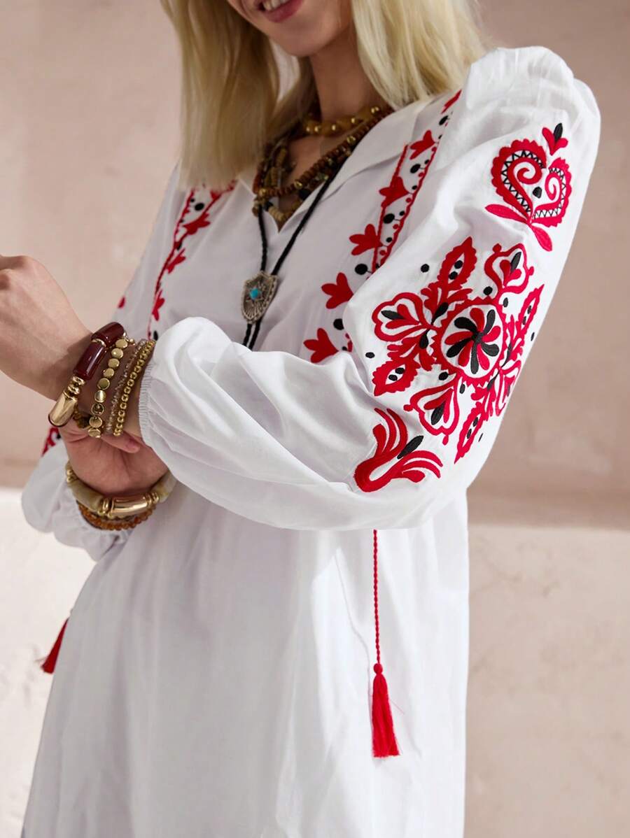 Bóhologie 女士装饰细节 V 领连衣裙 - 白色 - 查看 1