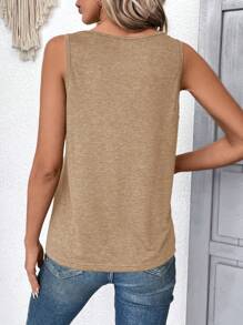 SHEIN LUNE Women's Solid Color V-Neck Ruffle Summer Casual Camisole - Khaki - View 2
