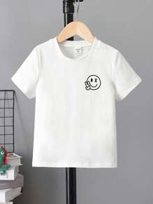 SHEIN Camiseta Manga Curta Gola Redonda Minimalista Casual para Menino, Leve para o Verão