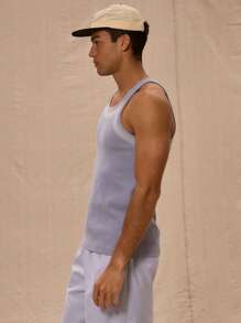 Musero Contrast Binding Ribbed Tank Top Spring Vacation Summer - Baby Blue - View 2