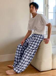 DAZY Men's Spring Plaid Lounge Pants, Home Wear Bottom, Fall Pajama, Winter - Purple - View 5