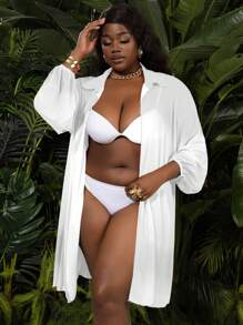 Slaydiva Camicia larga con maniche a lanterna, stile casual, adatta alle taglie forti, stile resort