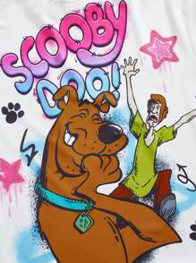 SCOOBY-DOO X SHEIN Camiseta de manga corta con cuello redondo y estampado de perro de dibujos animados, casual y linda, talla grande, para verano