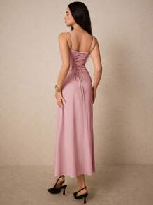 Poéselle 女士优雅纯色细肩带连衣裙 - 粉色 - 查看 2