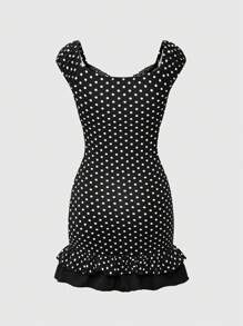 ROMWE Kawaii V 领蝴蝶结点缀彩色块波尔卡圆点修身女式迷你连衣裙