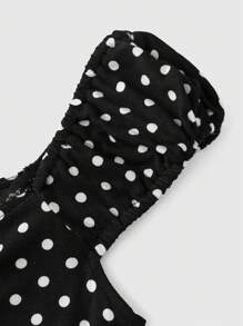 ROMWE Kawaii V 领蝴蝶结点缀彩色块波尔卡圆点修身女式迷你连衣裙