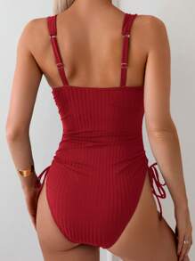 Swim Chiccia 1 件女式纯色细肩带简约连体泳衣，夏季时尚