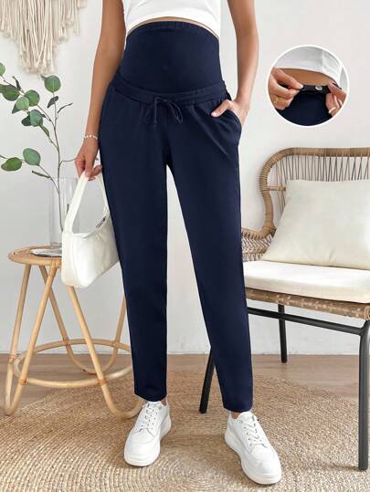 SHEIN Maternity High Waist Cone Pants, Casual Solid Color Versatile